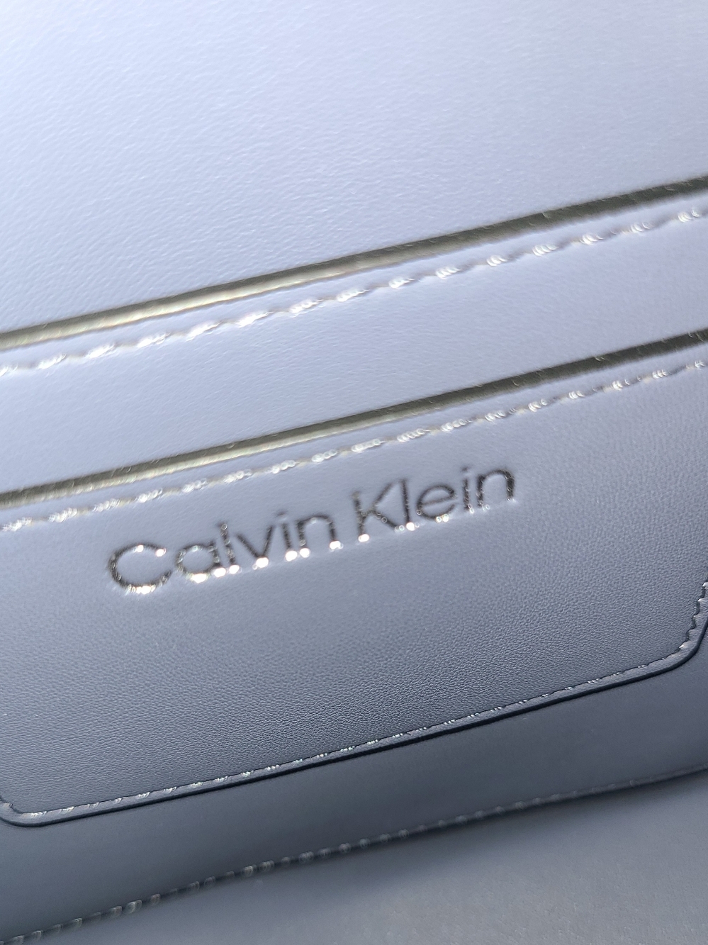 NWT! Calvin Klein Dusty Blue Tote with Branded White & Black Straps - Picture 10 of 13